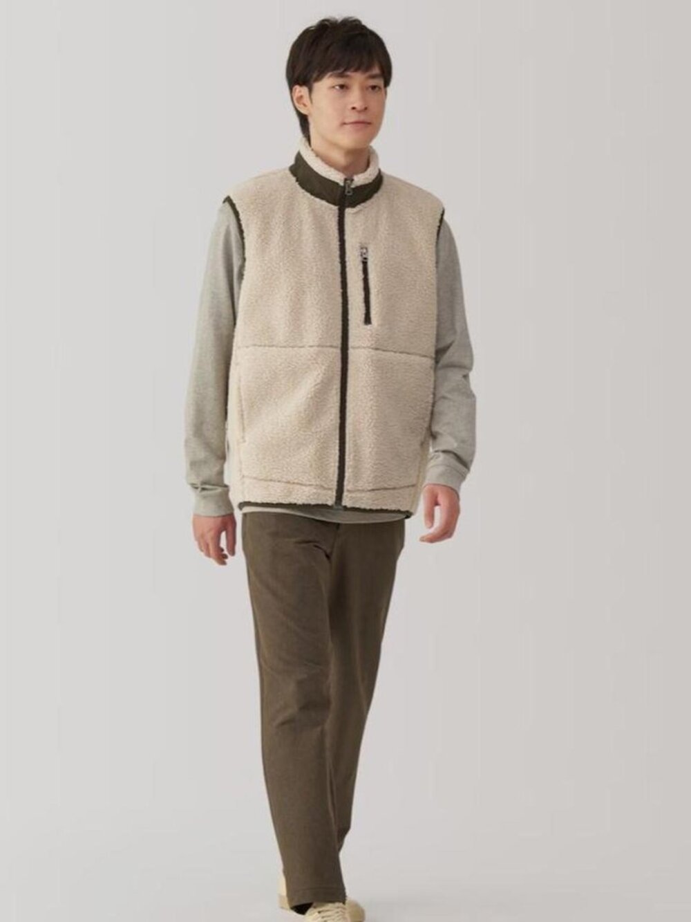 Muji  Men's Boa Fleece Vest Sand Beige / M